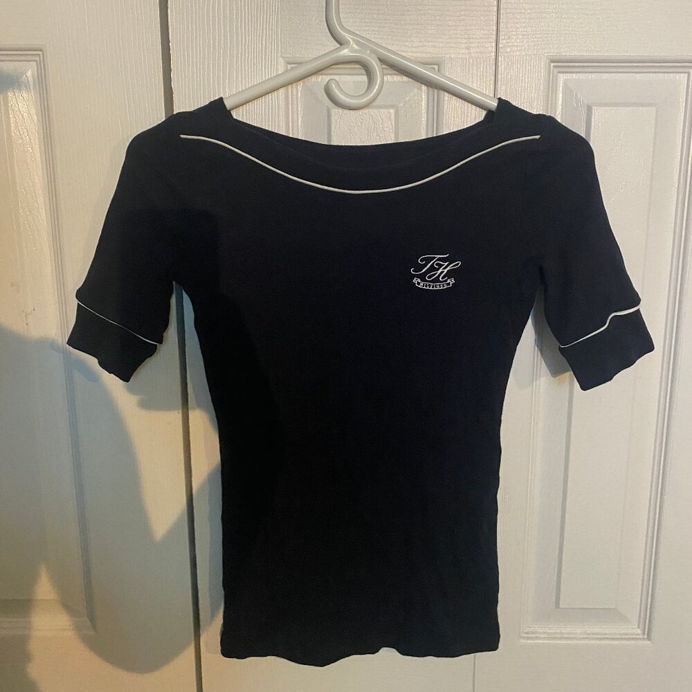 Tommy Hilfiger Boatneck Navy 1/4 Sleeve Top